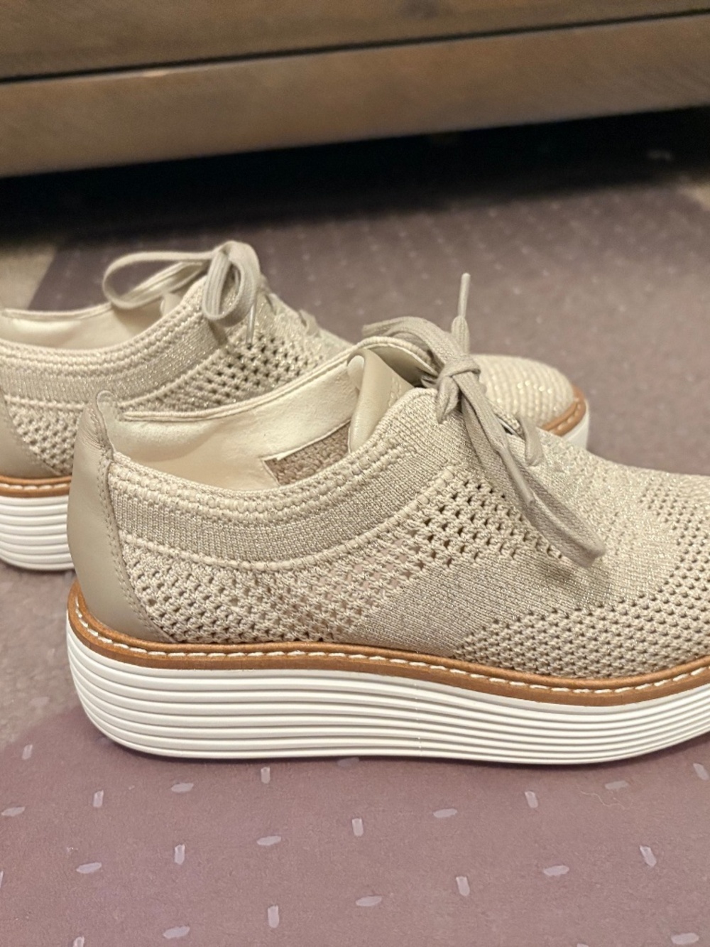 Cole Haan Knit Platform Sneakers in Light Beige